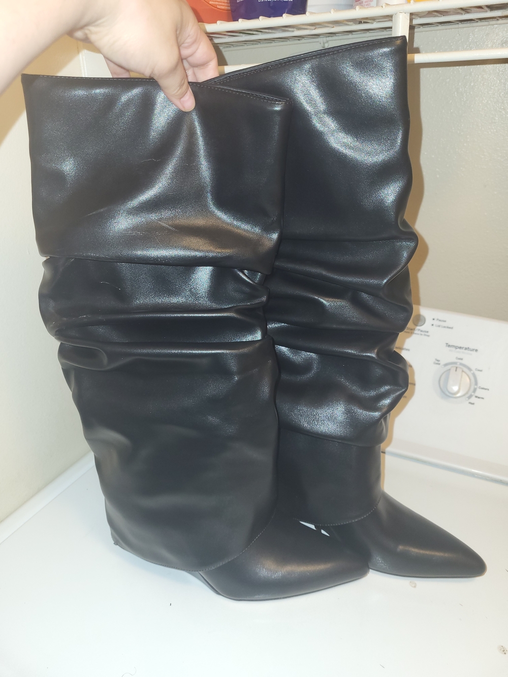 Black Slouchy Knee-High Pointed Toe Women's Boots